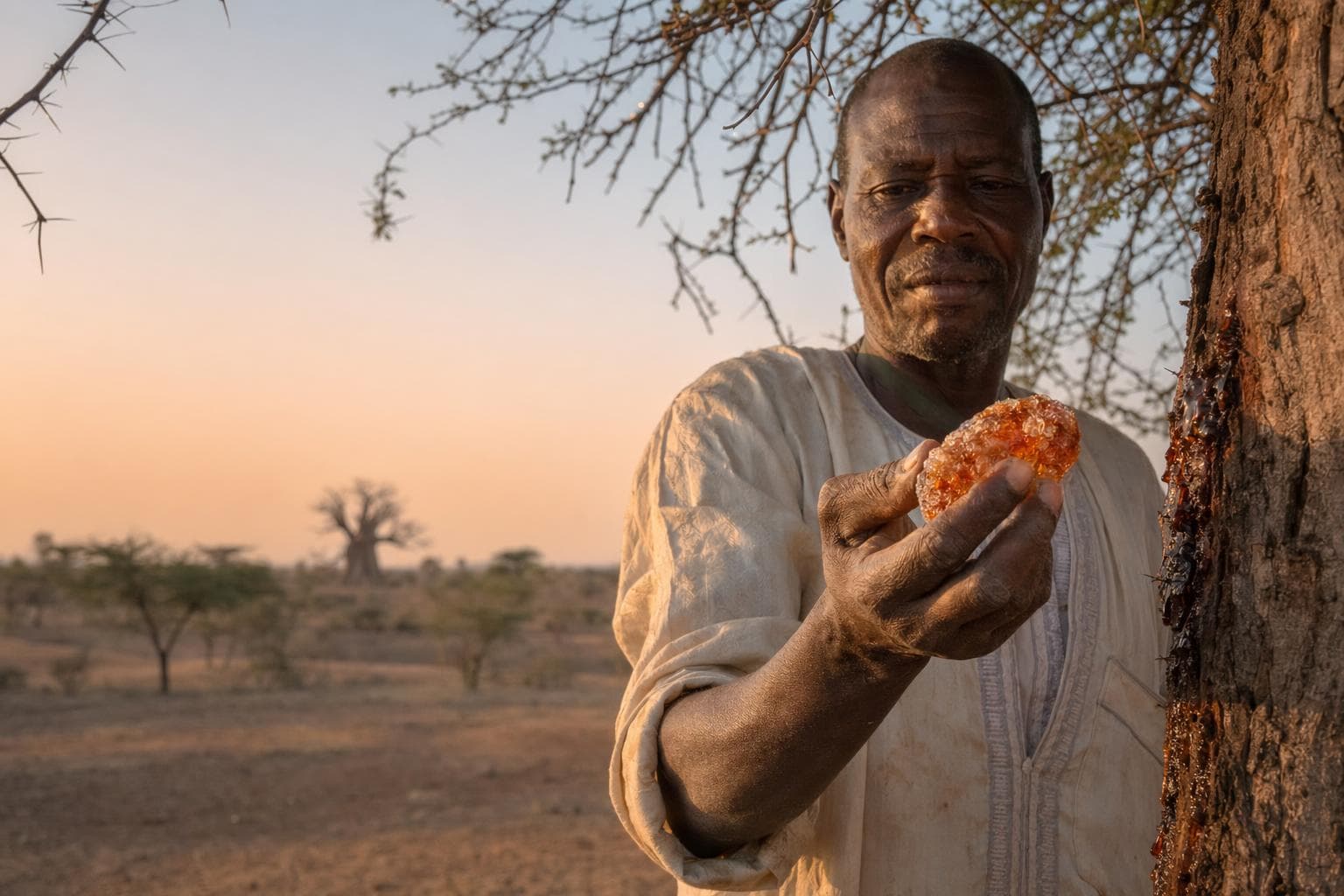 Récolteur sénégalais avec gomme d'acacia